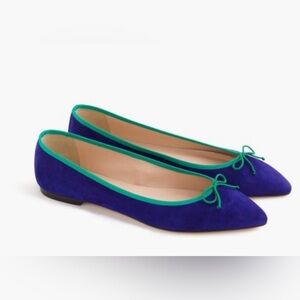 J. Crew Gemma Blue Flats with Green Trim